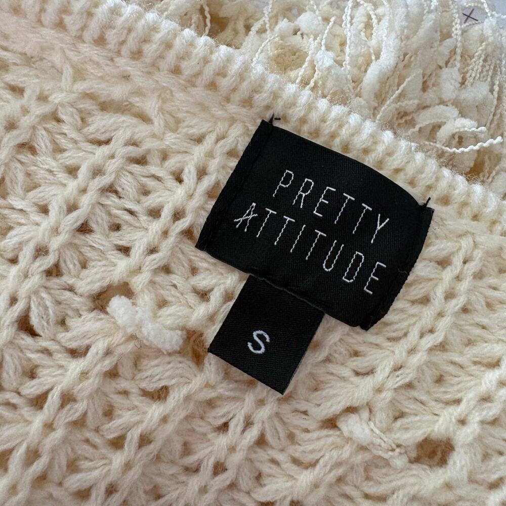 Pretty Attitude Ivory Fringe Shaggy Knit Cardigan Festival Boho Fairycore Open S - Picture 6 of 7